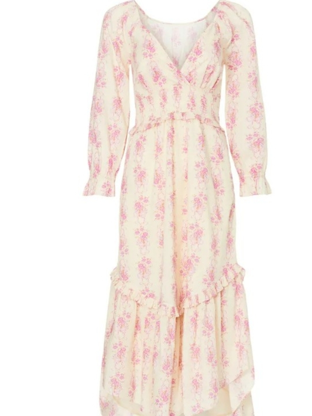 LoveShackFancy Cream Dress with Pink Floral Print